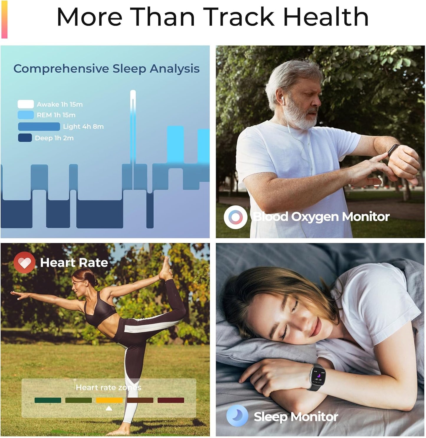 Health Fitness Tracker, 24/7 Heart Rate/Spo2/Sleep Monitor, 1.69'' Activity Trackers with Pedometer, Calories & Step Counter, Fitness Smart Watches for Women Men
