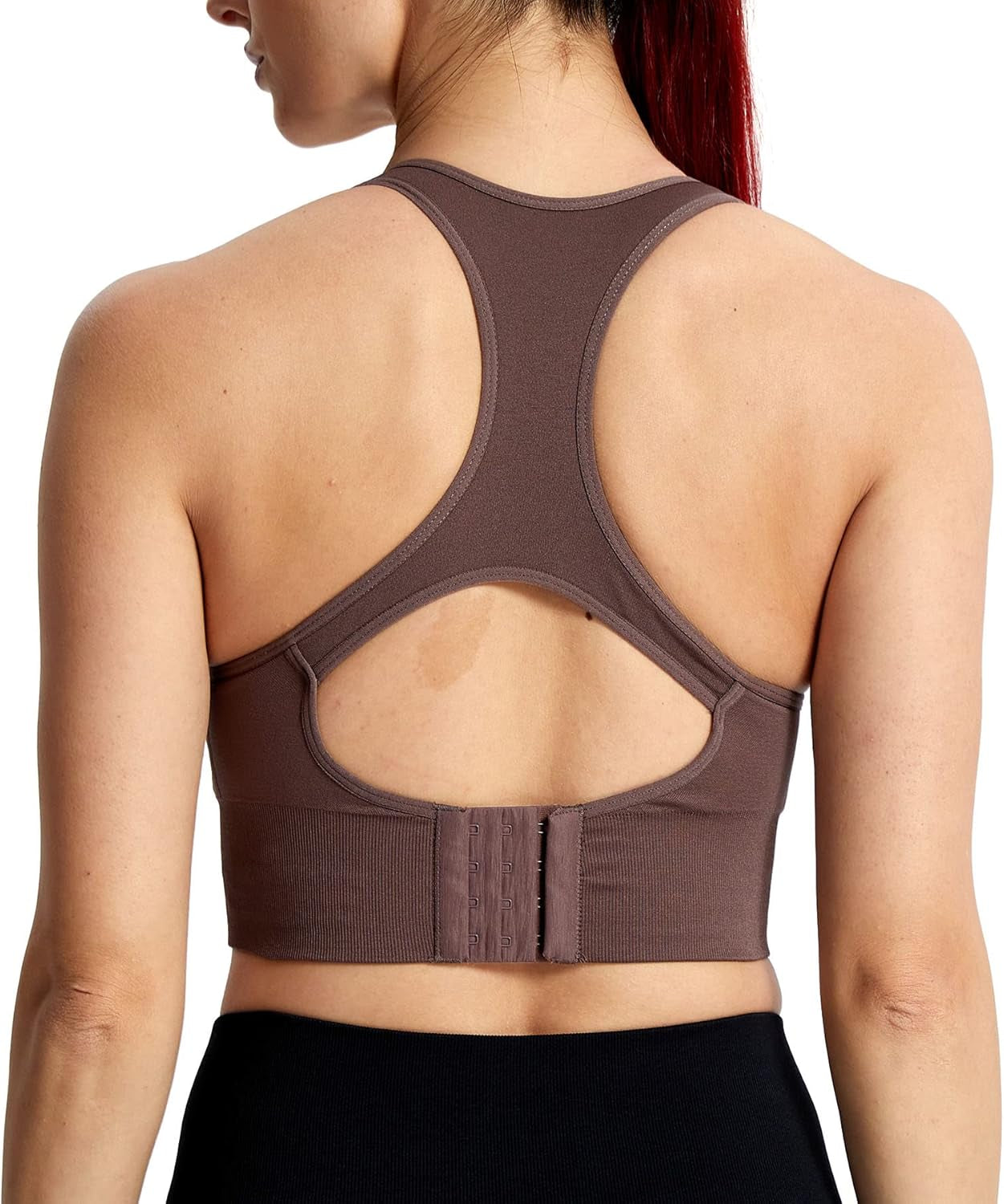 Women'S Sports Bras Workout Revolt Racer Seamless Athletic Running Yoga Crop Tops (Cocoa Brown, Large)