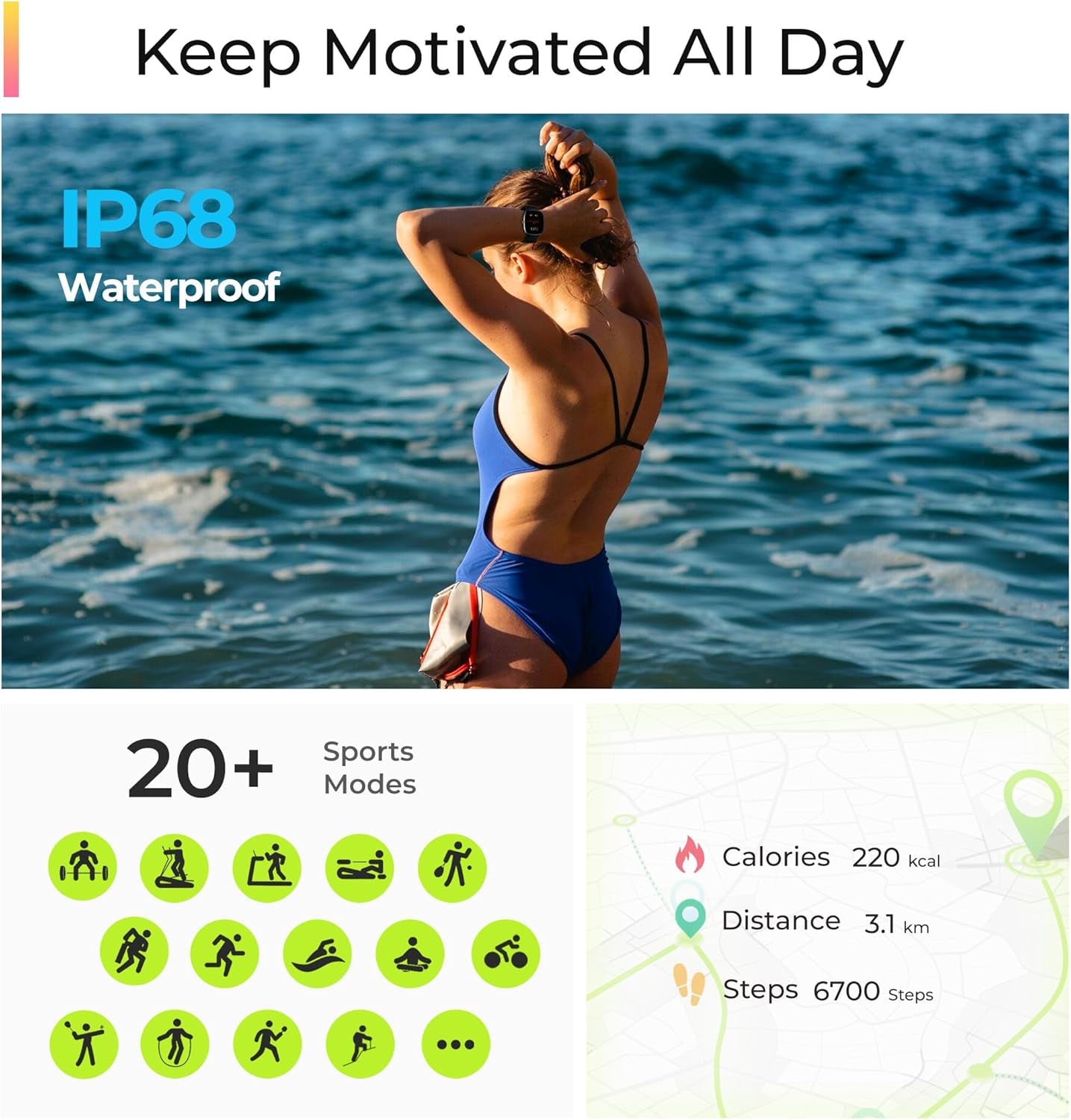 Health Fitness Tracker, 24/7 Heart Rate/Spo2/Sleep Monitor, 1.69'' Activity Trackers with Pedometer, Calories & Step Counter, Fitness Smart Watches for Women Men