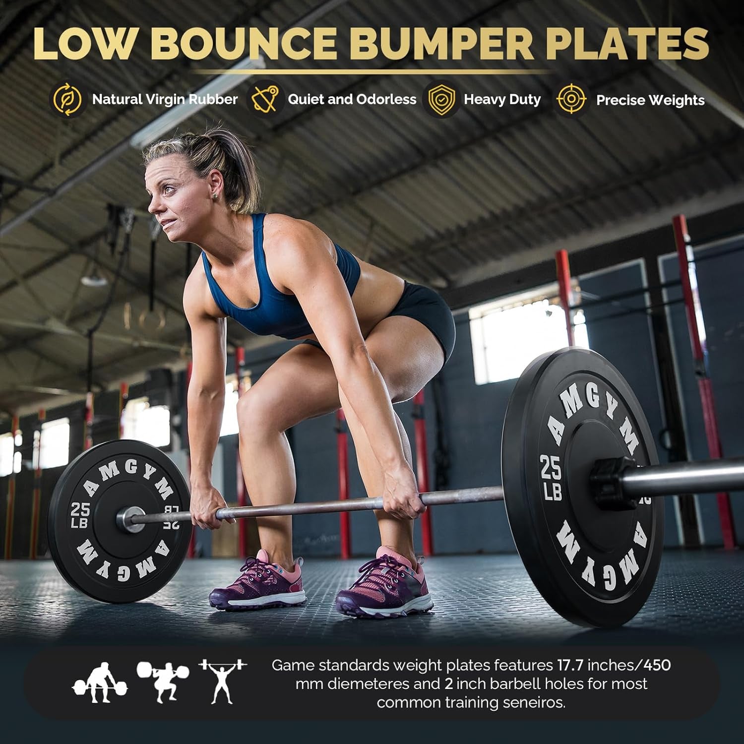 Steel Bumper Plates 10-500Lbs Rubber Coated 2 Inch Barbell Sets for Home Gym, Strength Training & Weight Lifting - Free Weights