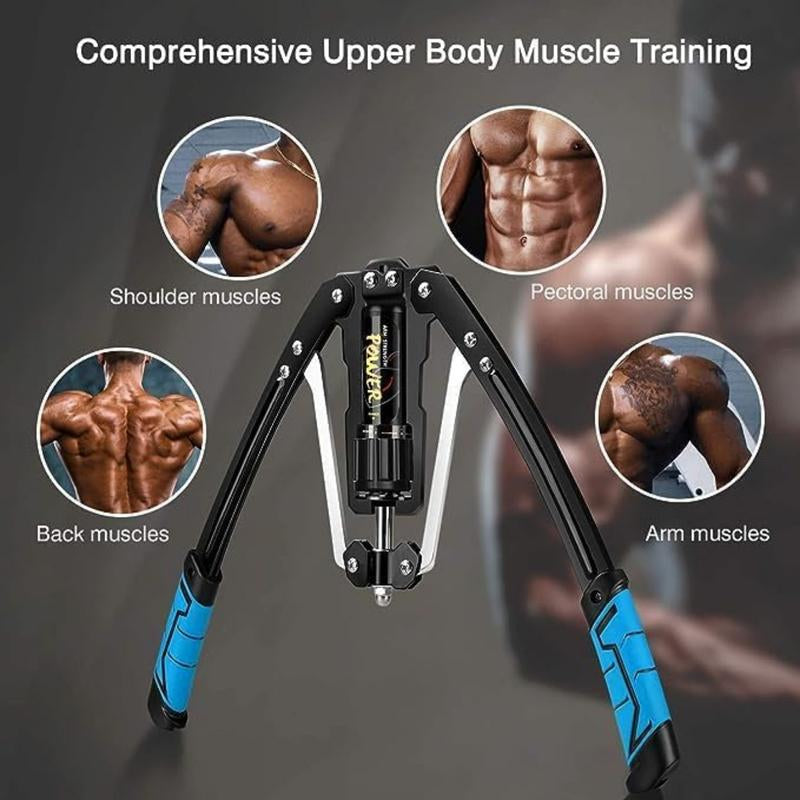 Men'S Adjustable Hydraulic Chest and Arm Fitness Machine - 10- 200Kg Resistance, Stainless Steel Fitness Machine, with Safety Buckle Design, Blue Grips for Shoulder, Back, and Arm Muscle Training