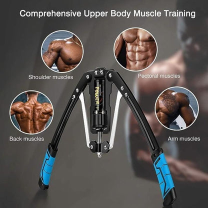 Men'S Adjustable Hydraulic Chest and Arm Fitness Machine - 10- 200Kg Resistance, Stainless Steel Fitness Machine, with Safety Buckle Design, Blue Grips for Shoulder, Back, and Arm Muscle Training
