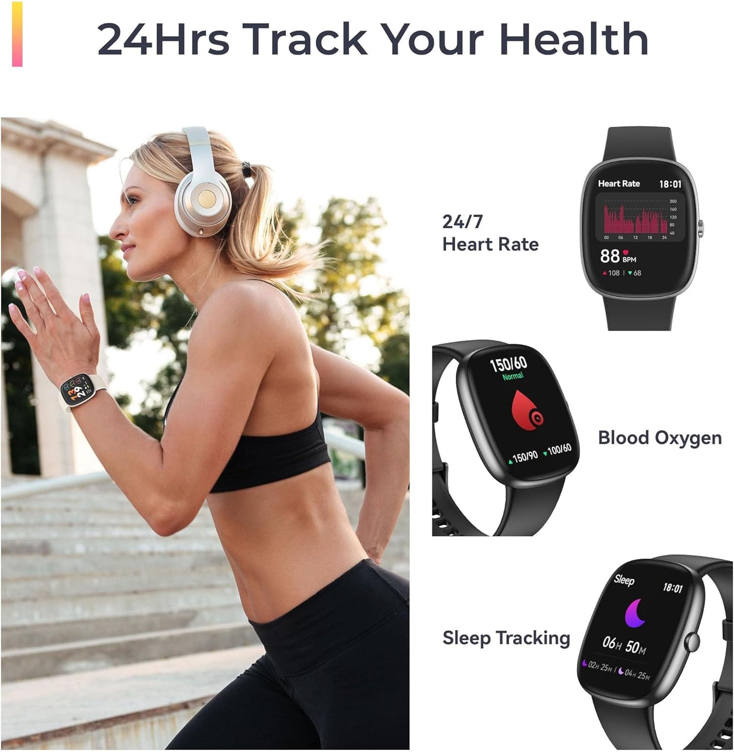 Health Fitness Tracker, 24/7 Heart Rate/Spo2/Sleep Monitor, 1.69'' Activity Trackers with Pedometer, Calories & Step Counter, Fitness Smart Watches for Women Men